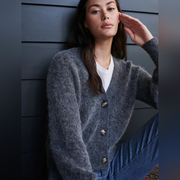 Quince Sweaters - Quince Women's Baby Alpaca and Merino Wool Cropped Cardigan Charcoal Size S